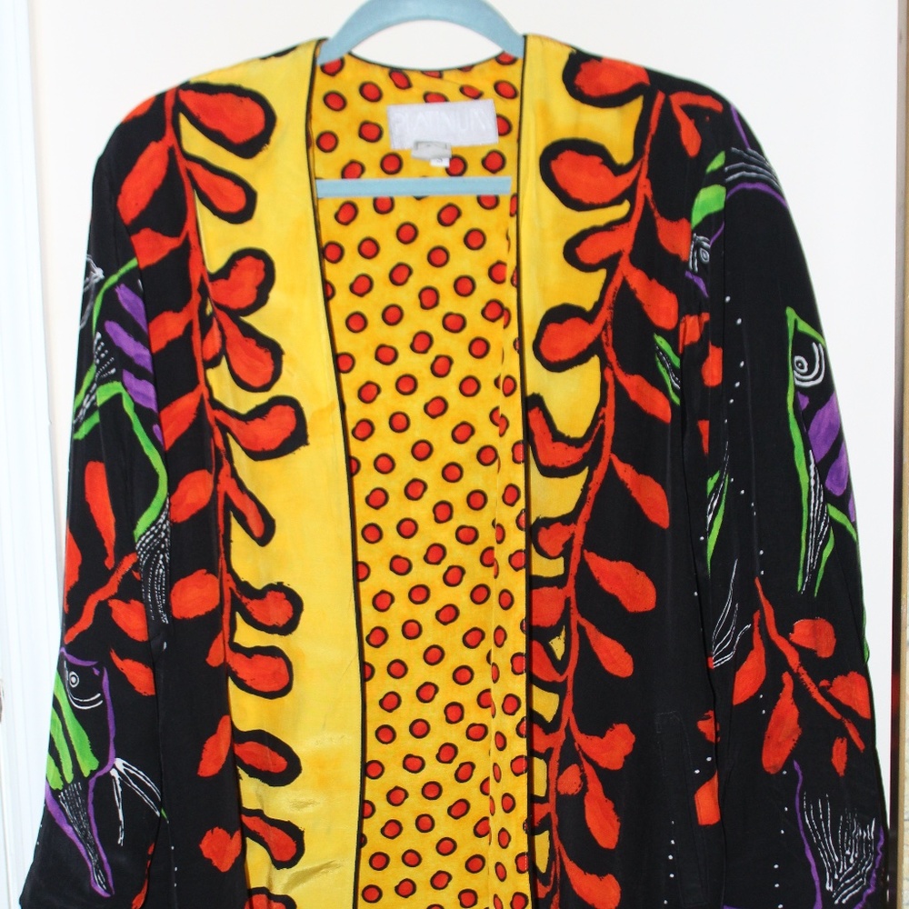 Multicolored Koy Fish 80's Kimono